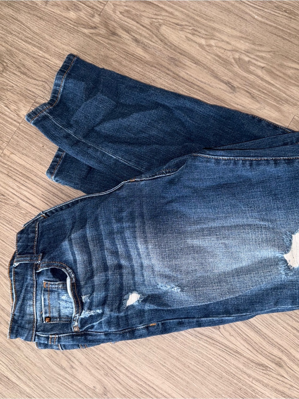 Women's Dark Blue Distressed Slim Jeans - Picture 3 of 5